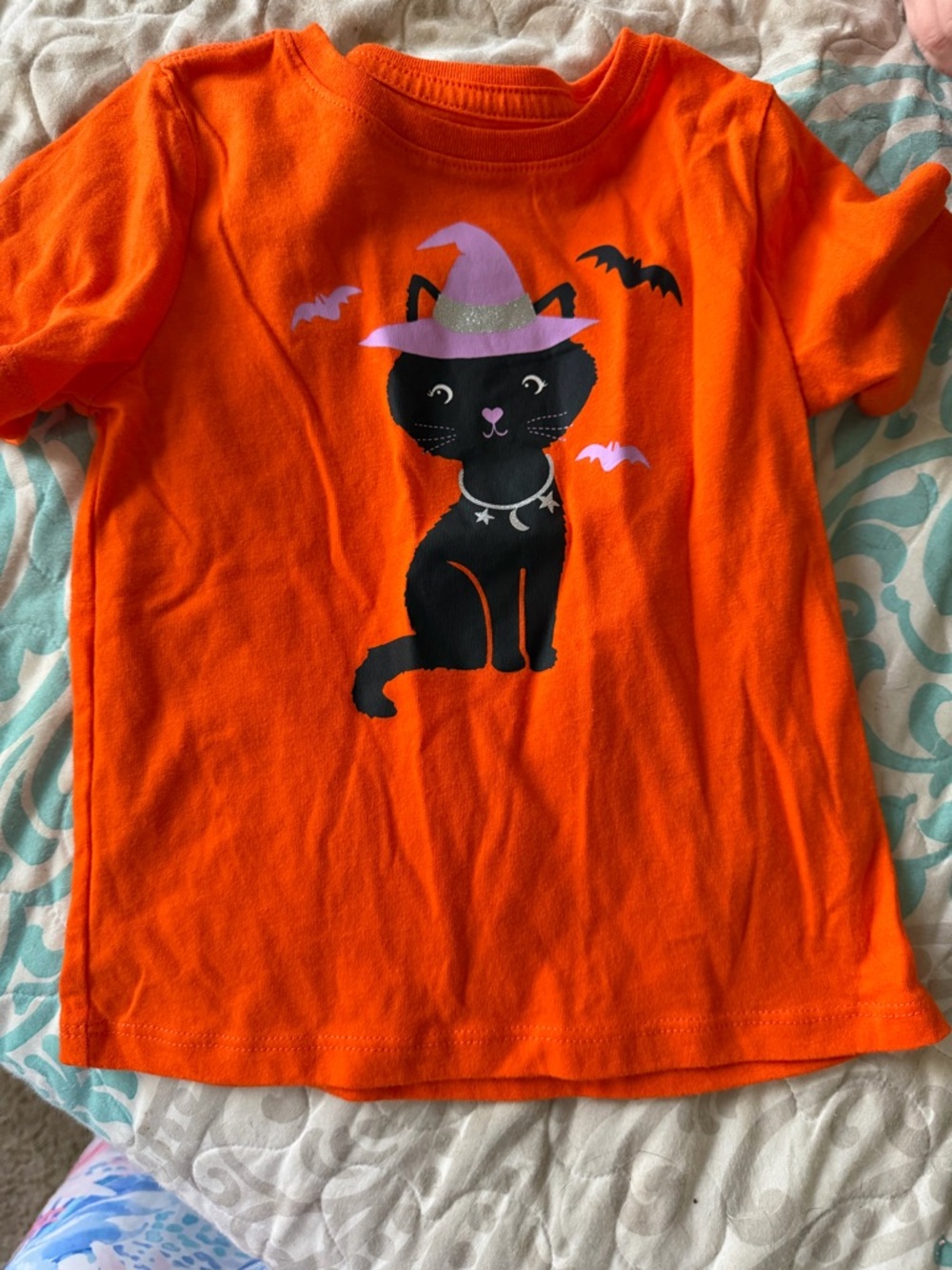Orange Halloween Cat Tee with Purple Witch Hat